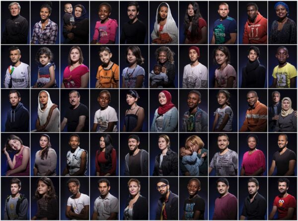 A grid of portrait photos showcasing diverse individuals across various ages, ethnicities, and styles. They stand against dark backgrounds, wearing different outfits and expressing a range of emotions. The portraits capture a rich tapestry of humanity.